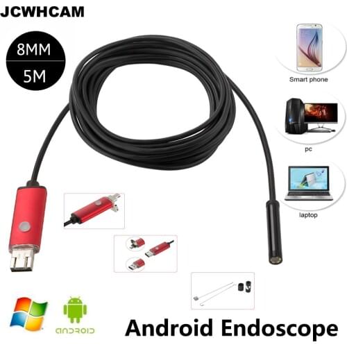 JCWHCAM Micro USB Endoscope USB Inspection Camera 8MM Dia 6LED& Accessaries Waterproof Inspection Borescope Camera 5M Cable