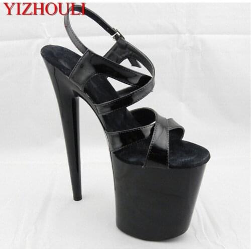 Classics black Sexy open toe sandals super-elevation 20cm high-heeled sandals stripe high heels ladys 8 inch sexy Dance Shoes