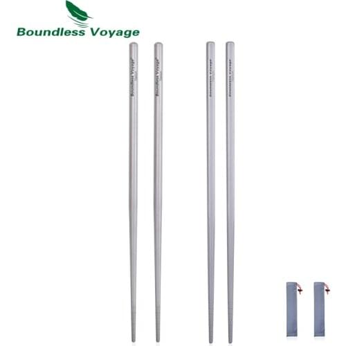 Boundless Voyage Round & Square Titanium Chopsticks Non-Slip Portable Ti Tableware Outdoor Flatware Cutlery