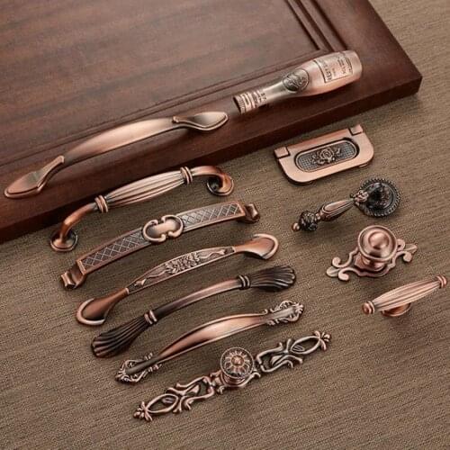 LCH Vintage Ancient Style Red Bronze Hardware European Garden Cabinet Handle Wine Knob Door Pull