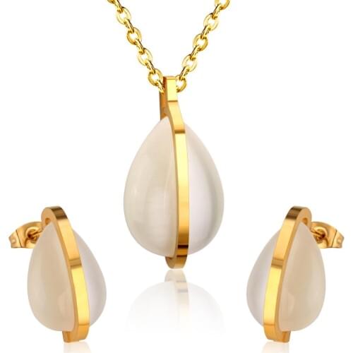 LUXUKISSKIDS Stainless Steel Gold Zircon Wedding Bridal Dubai Jewelry set For Women Girls Earring Necklace Indian Jewellery sets