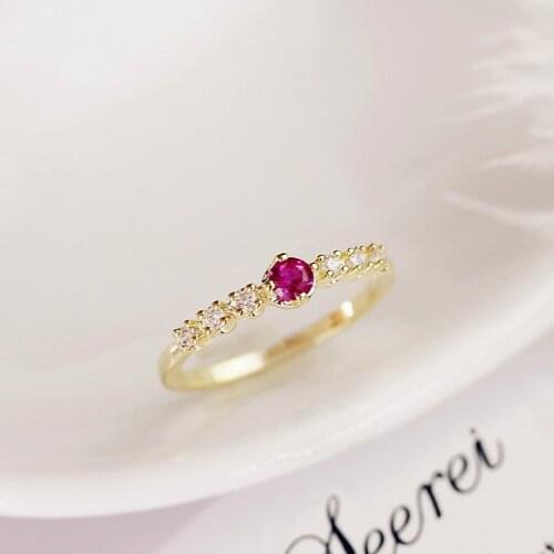 Cute Small Fashion Golden Square Ruby Diamond Ring Small Fresh Delicate Ladies Jewelry Romantic Jewelry Gift Factory Wholesale