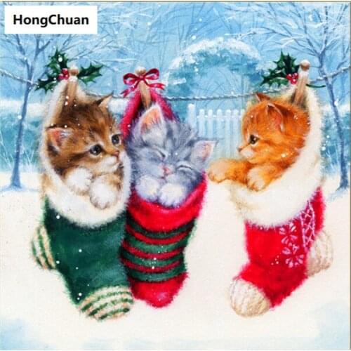 Kitten Christmas 5D DIY square/round diamond painting cross stitch mosaic diamond embroidery home decoration gifts