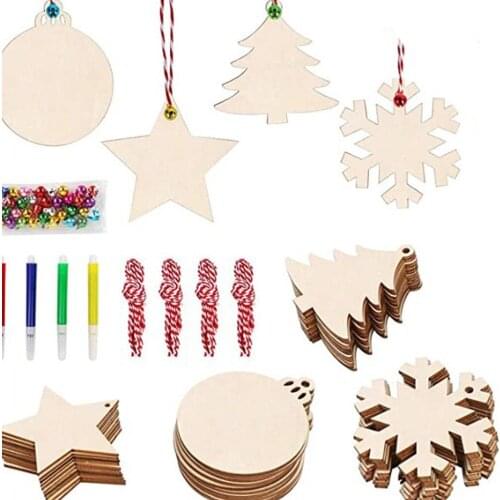 10PCS Unfinished Wooden Christmas Ornaments Predrilled Wood Slices Cutouts for Holiday Hanging Embellishments Painting DIY Craft