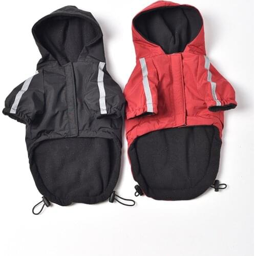 Pet Clothes Autumn And Winter Dog Clothes Plus Velvet Padded Jacket Two-legged Hooded Raincoat Reflective Striped Cotton DogCoat