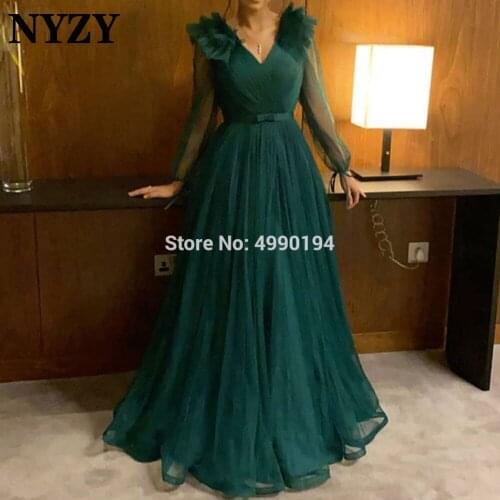 Long Sleeves Mother of the Bride Dresses NYZY M251 Tulle Emerald Green Gown for Wedding Party Evening Prom