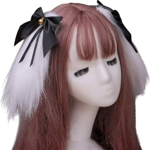 Furry Long Bunny Ears Hair Clips Lolita Kawaii Rabbit Bowknot Cosplay Hairpins