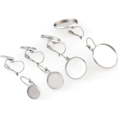 10PCS Fit 10/12/16/20mm Stainless Steel Blank French Earring Tray Glass Cabochon Setting Base DIY Earring Stud Jewelry
