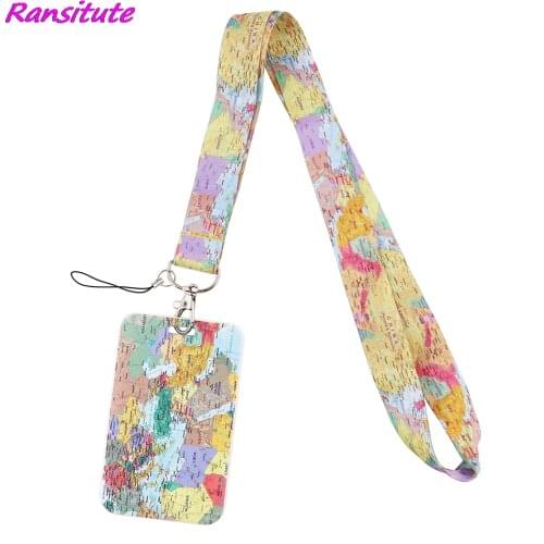Ransitute R1860 Map Lanyard Card ID Holder Car KeyChain ID Card Pass Gym Mobile Phone Badge For Kids Key Ring Holder Jewelry