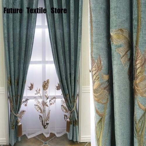 New European Style High-end Chenille Embroidered Curtain Cloth Blackout Curtain Finished Curtains for Living Dining Room Bedroom