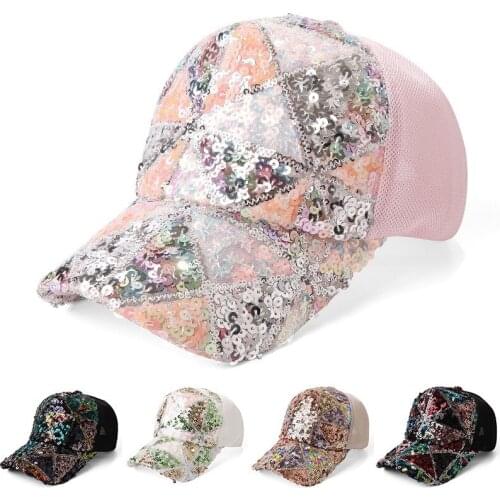 Women Sequins Baseball Cap Bling Adjustable Closure Travel Outdoor Fashion Cool Girls Stylish Trucker Hat