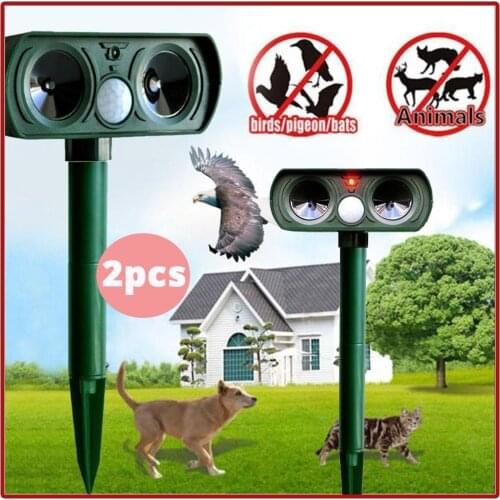 Dreamburgh 1PCS/2PCS Ultrasonic Animal Chaser Repeller Repellent Cat Dog Bird Deterrent Solar Power Repellent for Outdoor Garden