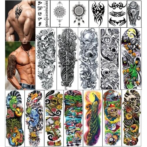 Temporary Tattoos For Men Robot Arm Sleeve Tattoo Mechanical Waterproof Tattoo Large Black Stickers Body Fake Tatoo Sticker