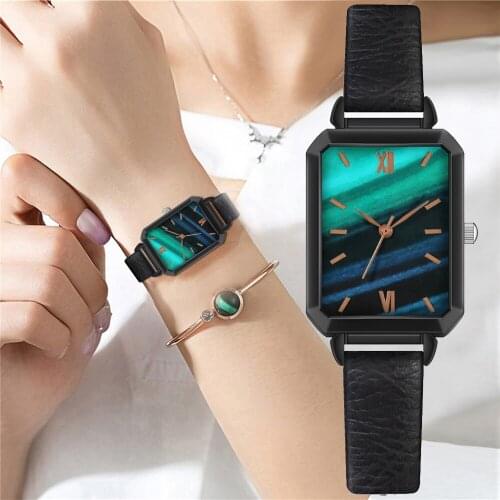 Women Small Green Watch Rectangle Quartz Watches Ladies Ultra-thin Leather Strap Clock Drop Shipping Reloj Mujer