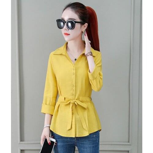 Women Spring Summer Style Blouses Shirts Lady Casual Half Sleeve Turn-down Collar Bow Tie Blusas Tops ZZ0316