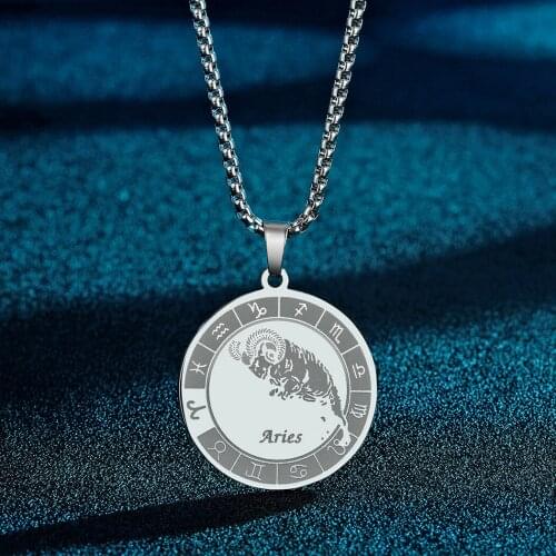 Star Zodiac Sign 12 Constellation Aries Women Necklace Chokers Stainless Steel Necklaces Girls Men Birthday Jewelry Gift