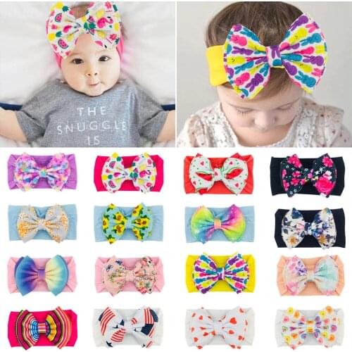 1 Pieces Baby Girl Headband Infant Print Bowknots Hair Accessories Bows Newborn Headwear Headwrap Gift Toddlers Bandage Ribbon
