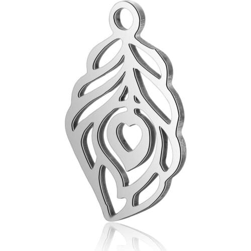 10pcs/lot 10.4*17.7mm Stainless Steel Peacock Feather Pendant Charms for DIY Necklace Findings Crafts Jewelry Making Party Gift