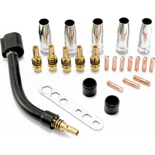 24PCS/Set 15AK Torch Consumable Electrode Shield Cup Link Rod Tips Goose Neck Bend For MIG Welding Machine