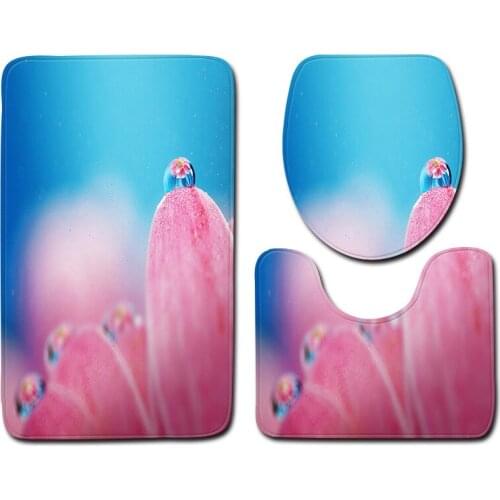 3pcs/set Vintage Cartoon Print Anti-slip Bathroom Floor Mat Home Decor Shower Non-Slip Rug Bath Door Mats Purple Red Color