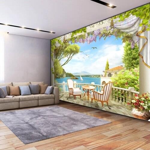 Dropship Custom 3D Mural Wallpaper 3D Stereoscopic Space Garden Balcony Seascape Photo Wallpaper Walpaper 3d Photo Wall Mural
