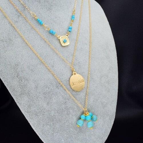 Long Bohemian Natural Beads Necklaces & Pendants for Women Three layers gold chain Necklace Vintage joyas Ethnic Nc075-080