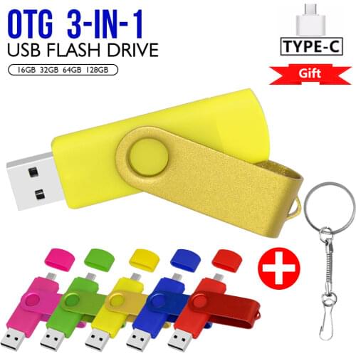USB 2.0 Flash Drive 3 in 1 cle 8G 16GB 32GB 64GB 128GB Metal Pen Drive Custom LOGO Memory Stick Real Capacity Type-C adapter