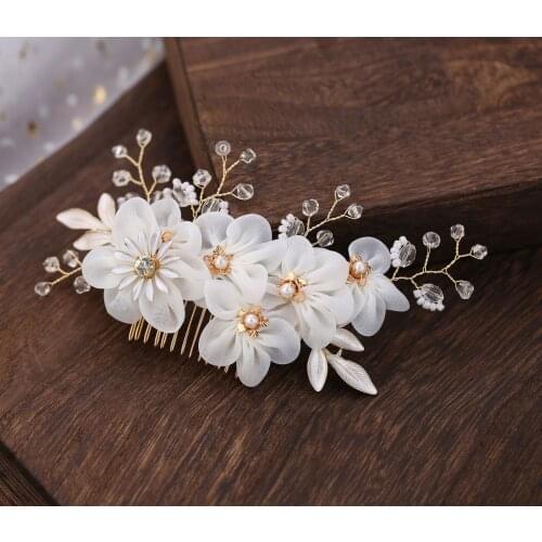 White Yarn Flower Bridal Comb Hair Piece Pearls Wedding Jewelry Handmade Women Headpiece Hair Ornament расческа для волос