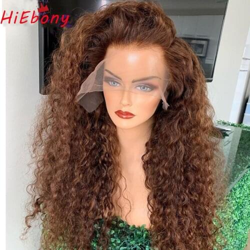 HiEbony Curly Remy Human Hair Lace Front Wigs Curly Glueless Lace Front Wigs Natural Hairline 18-26'' Transparent Lace Wigs
