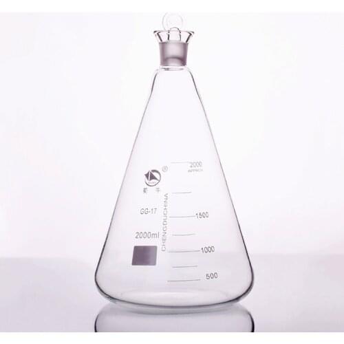 Lodine flask with ground-in glass stopper 2000ml,Erlenmeyer flask with tick mark,Lodine volumetric flask,Triangular flask
