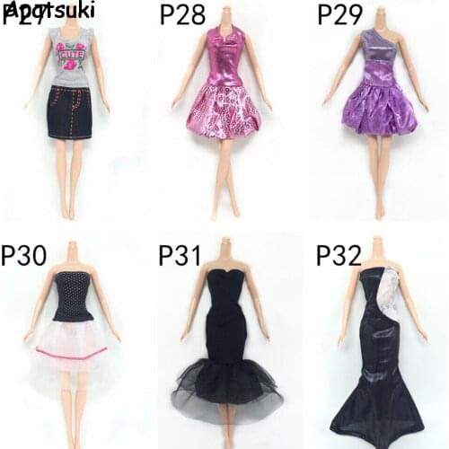 6sets/lot Fashion Clothes For Barbie Dolls OP One Piece Dresses For 1/6 BJD Doll House Dolls Clothing Set Kids Gift
