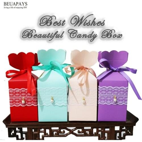 15pcs candy box with lace and bead DIY wedding decoration for home baby shower birthday gift box festival party favors packaging