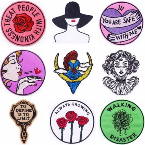 Beautiful Woman Embroidery Patches For Clothing Slogan Stripe Patch Iron On Patches On Clothes Flower Badge Patch Applique Decor