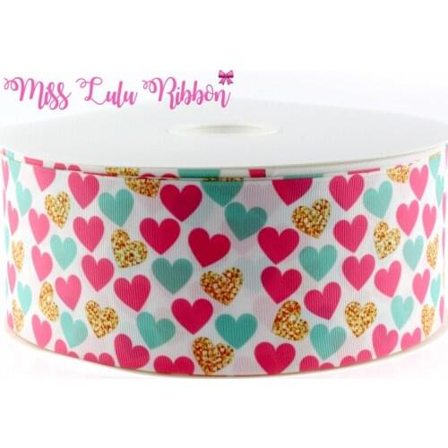 6mm-75mm Heart Printed Grosgrain Ribbon Party&Gift Decoration Ribbon Handmade Headband Hair Accessories 50 Yards/roll 2 color