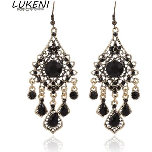 LUKENI 2017Free Shipping Fashion Long Dangle Earrings Jewelry Water Drop Hollow Created Gemstone Wedding Earrings DE013