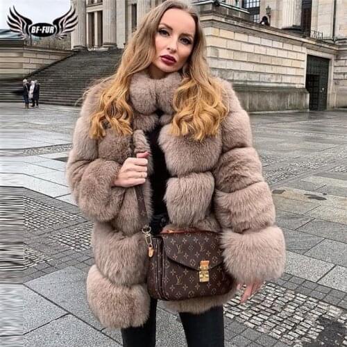 Fashion Women Genuine Fox Fur Jacket With Stand Collar Thick Warm Winter Overcoats Luxury Woman Real Fox Fur Coats High Quality