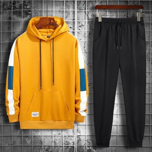 Mens Tracksuit Set Casual Hip-Hop Streewear Men Hoodie+Pants Set Hooded 2 Pieces Set Fashion Male Pullover Autumn Wearing