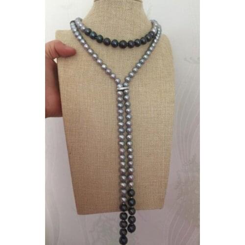 New design 7-12mm grey green multicolor pearl necklace 48inch