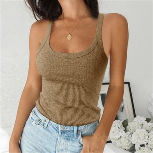 Solid Color Knitted Womens Vest Summer Popular Fashion O-neck Sleeveless Top Sexy Basic Strapless Casual Womens Vest