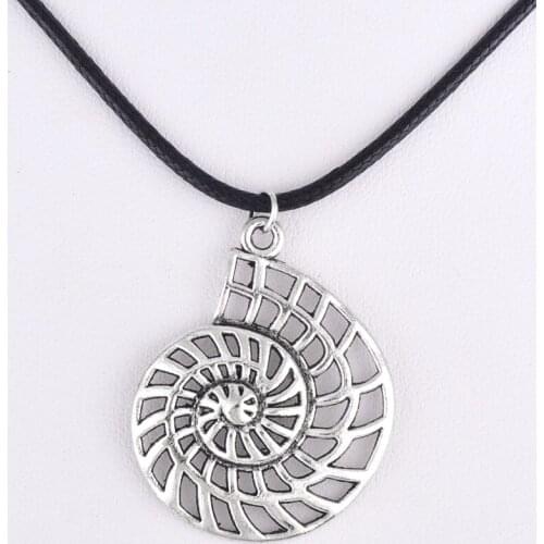 29*35MM antique silver color conch shell pendant necklace for women alloy wax cord rope necklace girl jewelry ancient jewellery