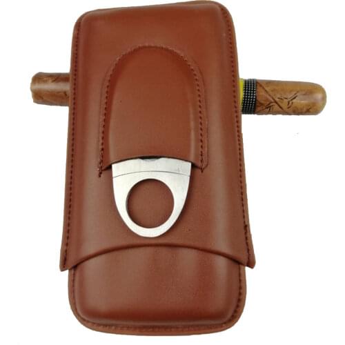 Portable 2 Tube Holder Humidor Cigars Case High Quality 3-Finger Humidors with Cigar Cutter