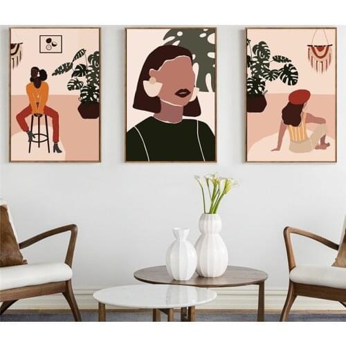 Black Girl Abstract Illustration Poster Print Vintage Fashion Wall Art Canvas Painting Nordic Decorative Picture for Living Room