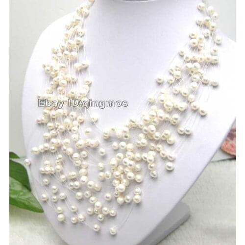 SALE 6-7mm White Round natural Freshwater 20 strands Pearl 18-20" Starriness Necklace-nec5058 Wholesale/retail Free ship