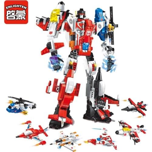 ENLIGHTEN Mecha Robot Transform Helicopter Aircraft Model Building Blocks Sets Bricks Educational Toys For Children