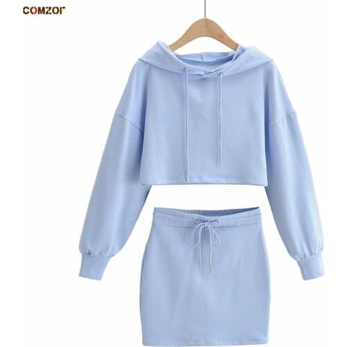 Long Sleeve Crop Tops+Skirt Women INS 2021 Spring 2 Piece Set Short Hoodie Suits Clothing Lady Fashion Tracksuit Ensemble Femme