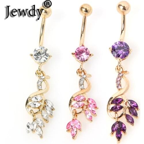 Sexy Crystal Piercing Navel Belly Button Rings for Women Fashion Leaf Dangling CZ Ombligo Button Elegant Woman Body Jewelry 2020