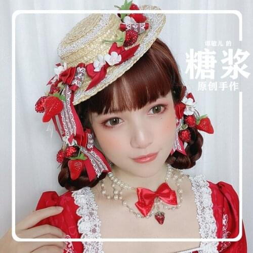 3 Colors Top Hat AP Picking Straw Hat Hairpin Strawberry Berry Garden Flower Rattan Picnic Lace Bow Strawhat Hair Accessories
