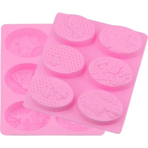Silicone 6 Forms Oval Bee Soap Mold DIY Handmade Craft 3D Insect Soap Mould Soap Molds Tray Handicrafts DIY Tools