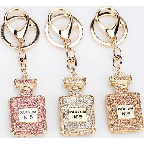 Rhinestone Crystal 3 Colors perfume Bottle Shape Pendant Keychain Gifts Car Handbag Key Holder Party Gifts