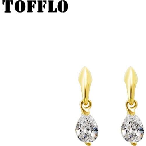 TOFFLO Stainless Steel Super Sparkle Zircon Water Drop Earrings Fashion Female Earring Jewelry BSF273